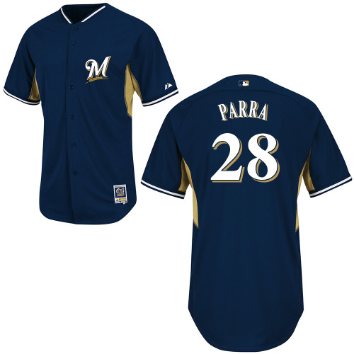 Gerardo Parra #28 MLB Jersey-Milwaukee Brewers Men's Authentic 2014 Navy Cool Base BP Baseball Jersey